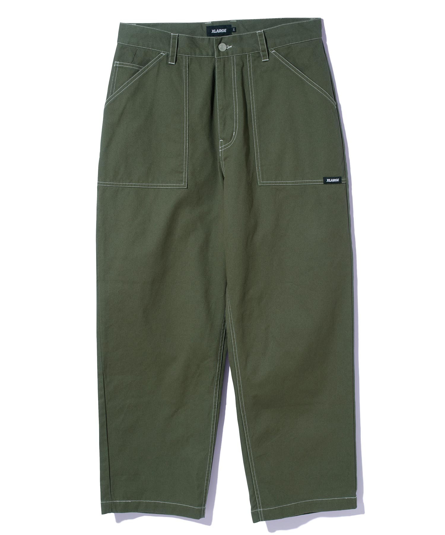 WashedCotton BakerPants Pickle Green Loose Casual Workwear Baker