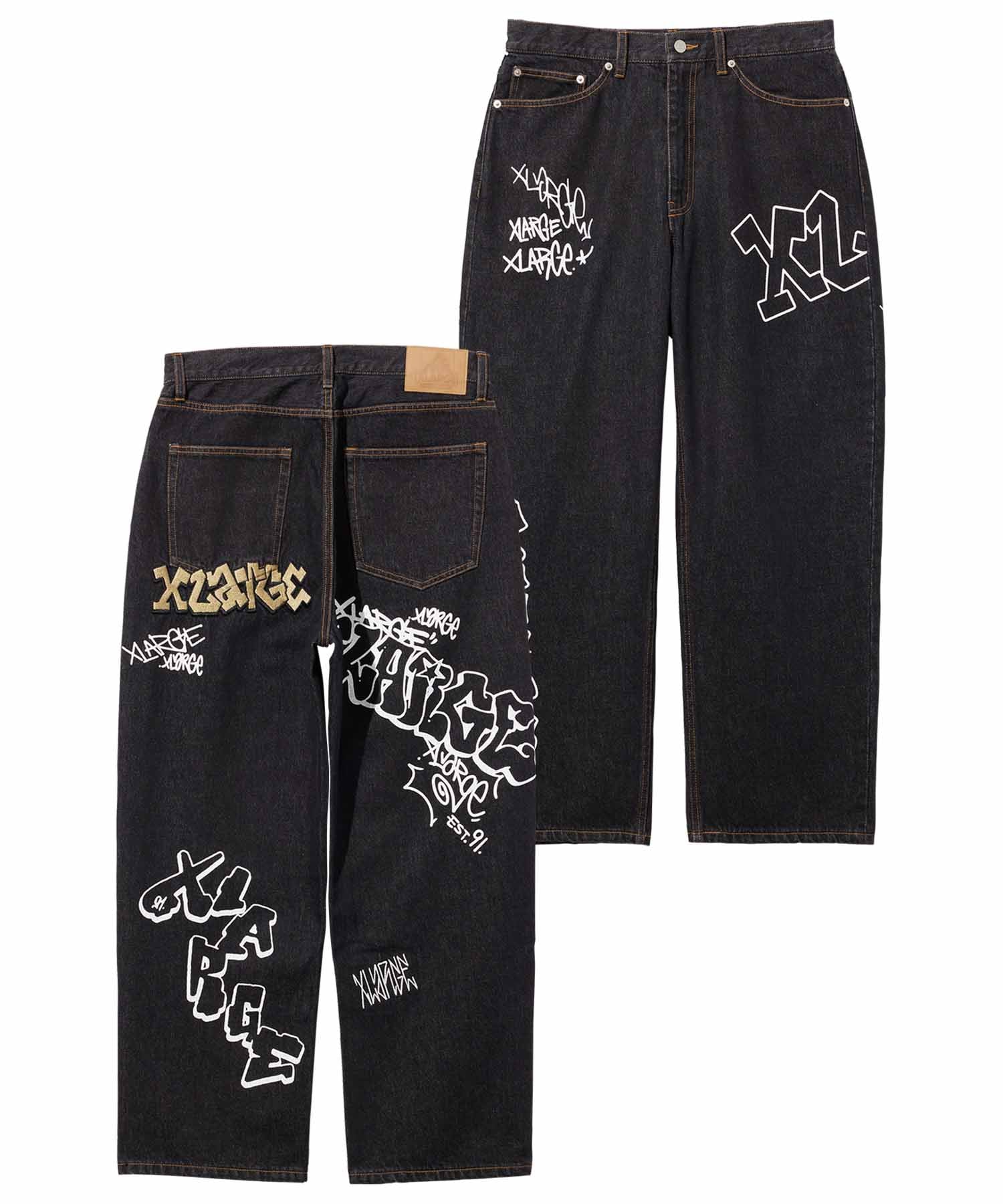 y2k retro Sanskrit black jeans street casual pants punk male hip-hop print  loose Harajuku men's straight pants ins hot sale