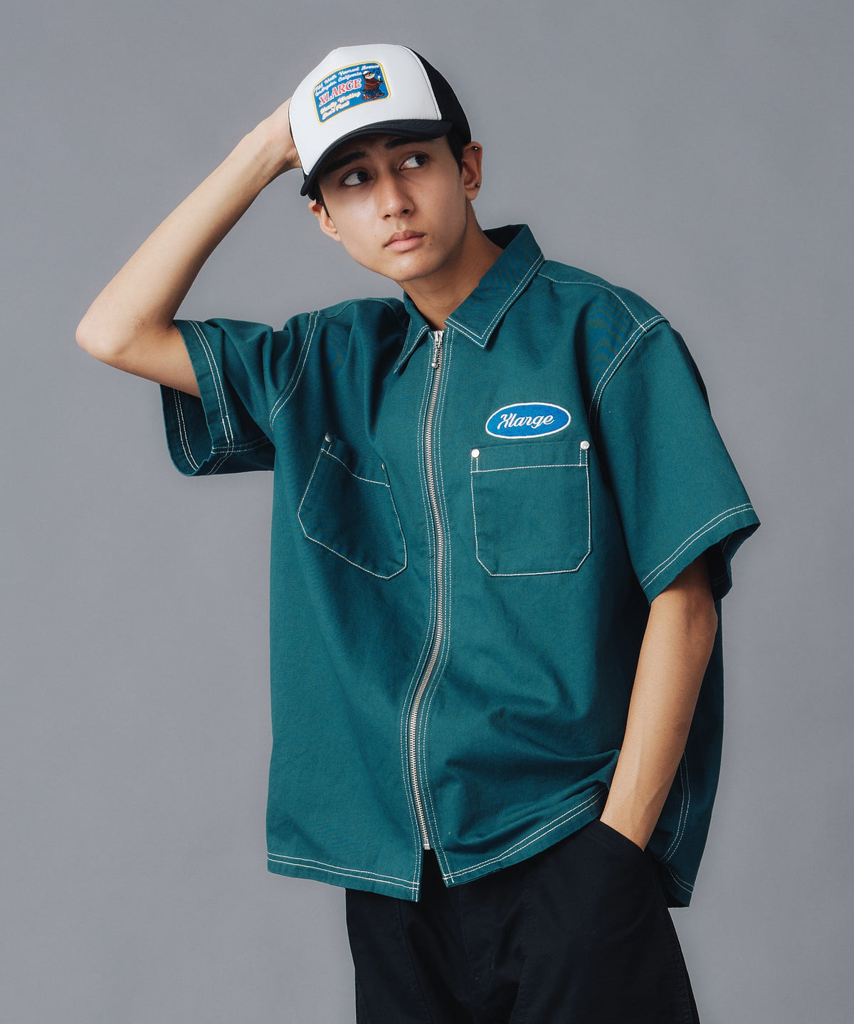 ZIP UP S/S WORK SHIRT
