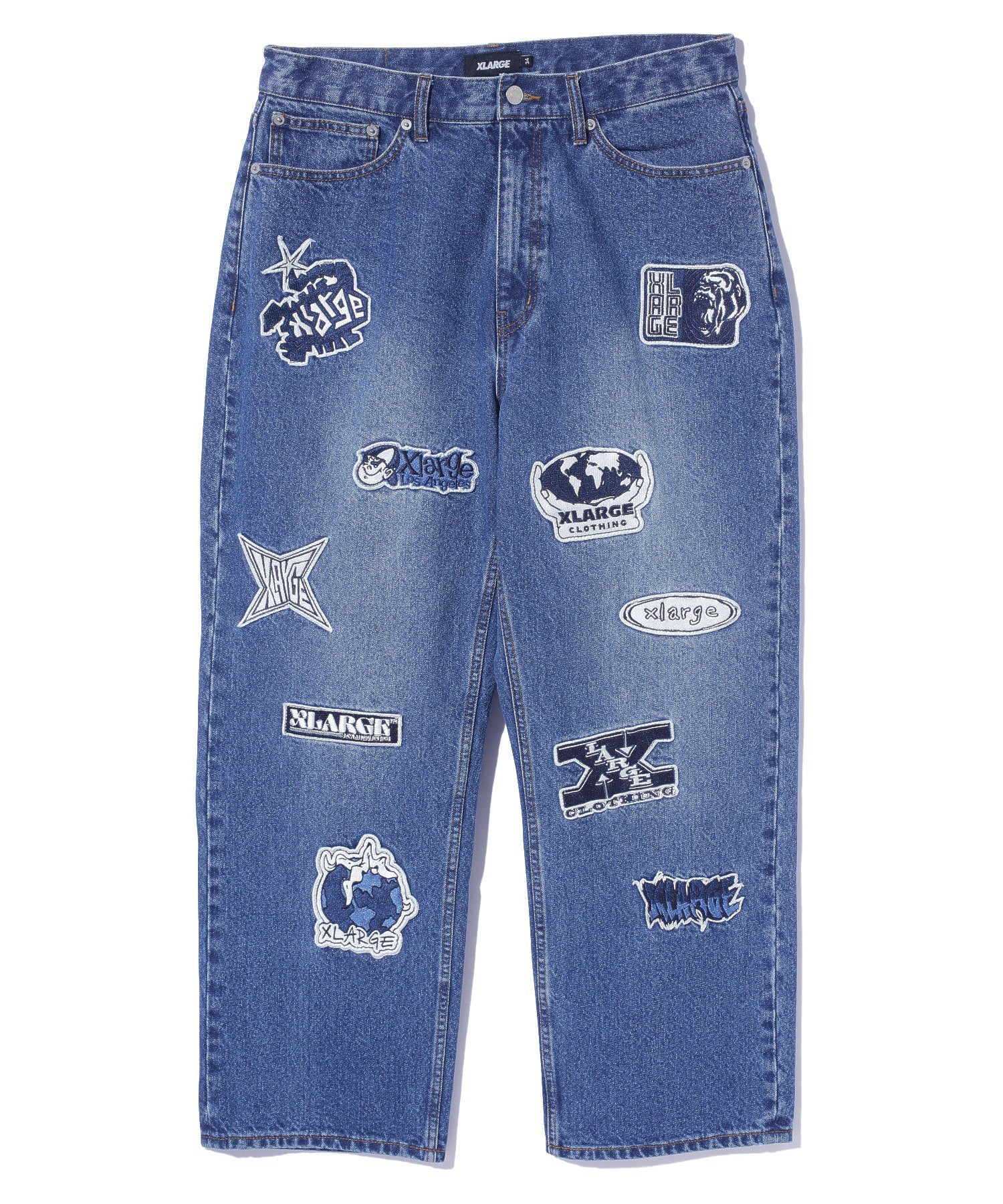 Blue fashion patched jeans