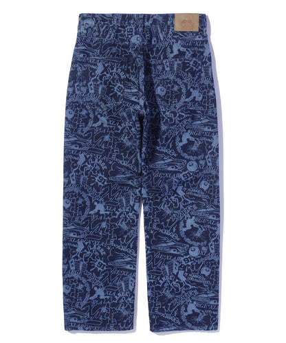 DISCHARGE PRINT DENIM PANTS