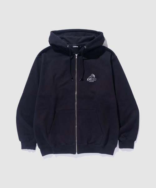 トップス Crooked Zipper Hooded Sweatshirt Black Layered Zip Up Hoodie with Graphic & Studded Cross