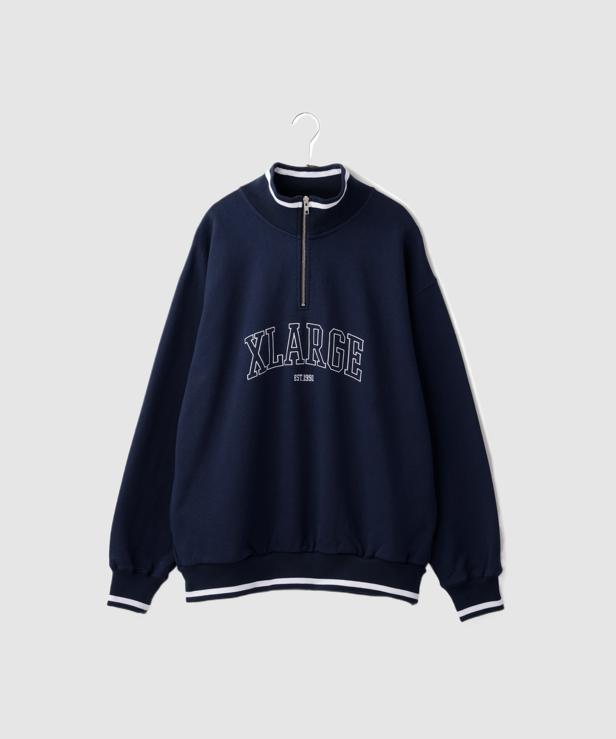 STRIPED RIB HALF ZIP SWEATSHIRT
