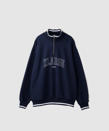 STRIPED RIB HALF ZIP SWEATSHIRT