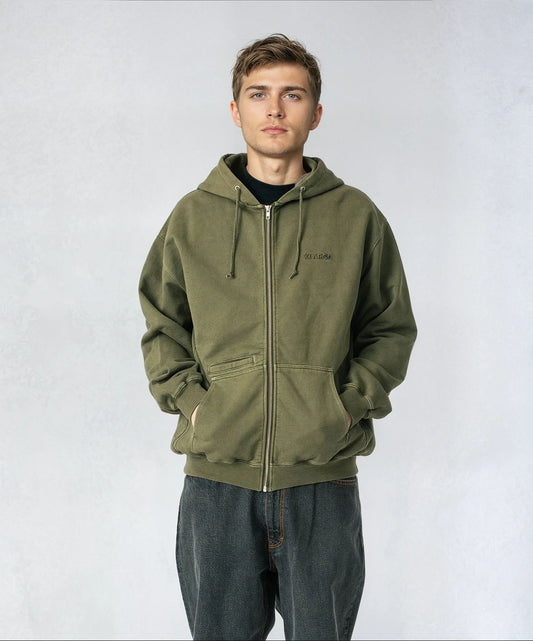 PIGMENT DYED WORK ZIP HOODED SWEATSHIRT
