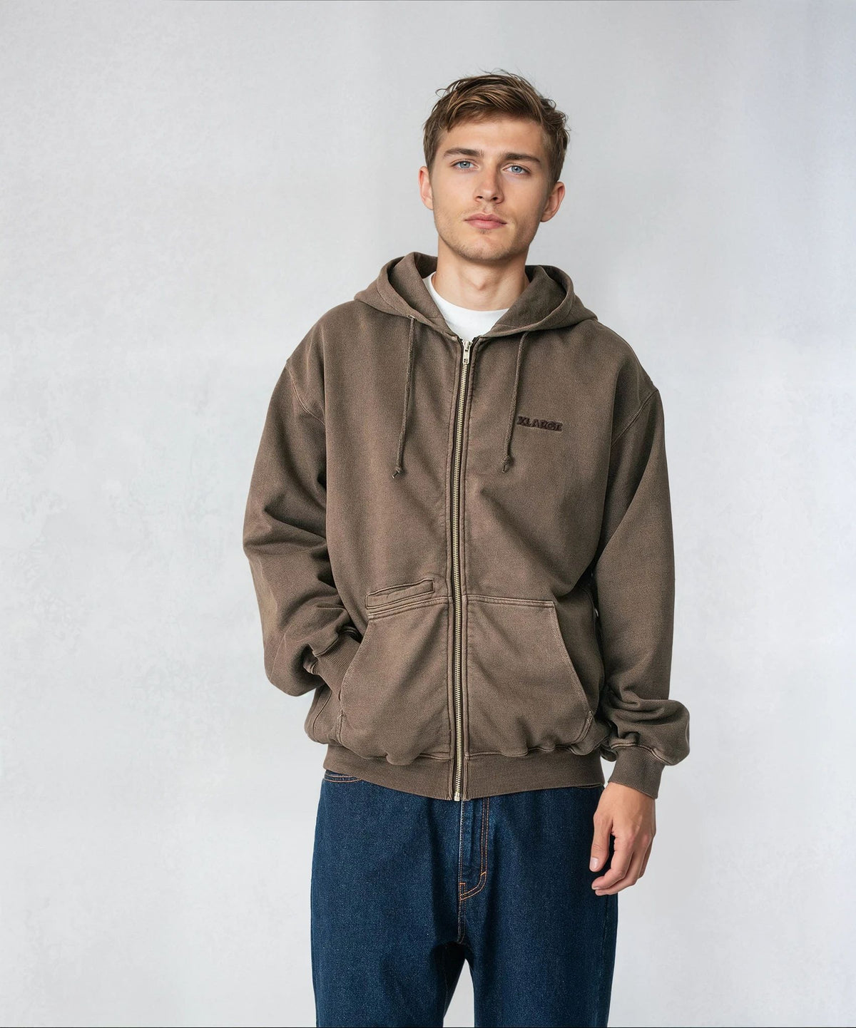 PIGMENT DYED WORK ZIP HOODED SWEATSHIRT