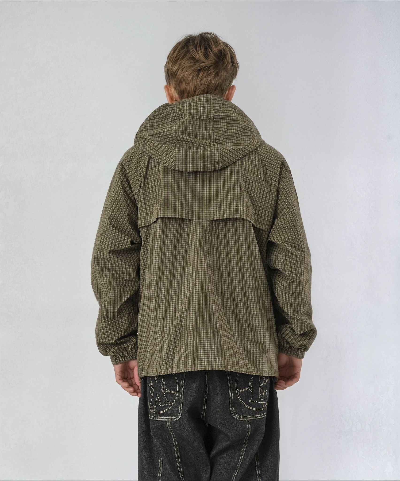 GRID CHECK HOODED JACKET