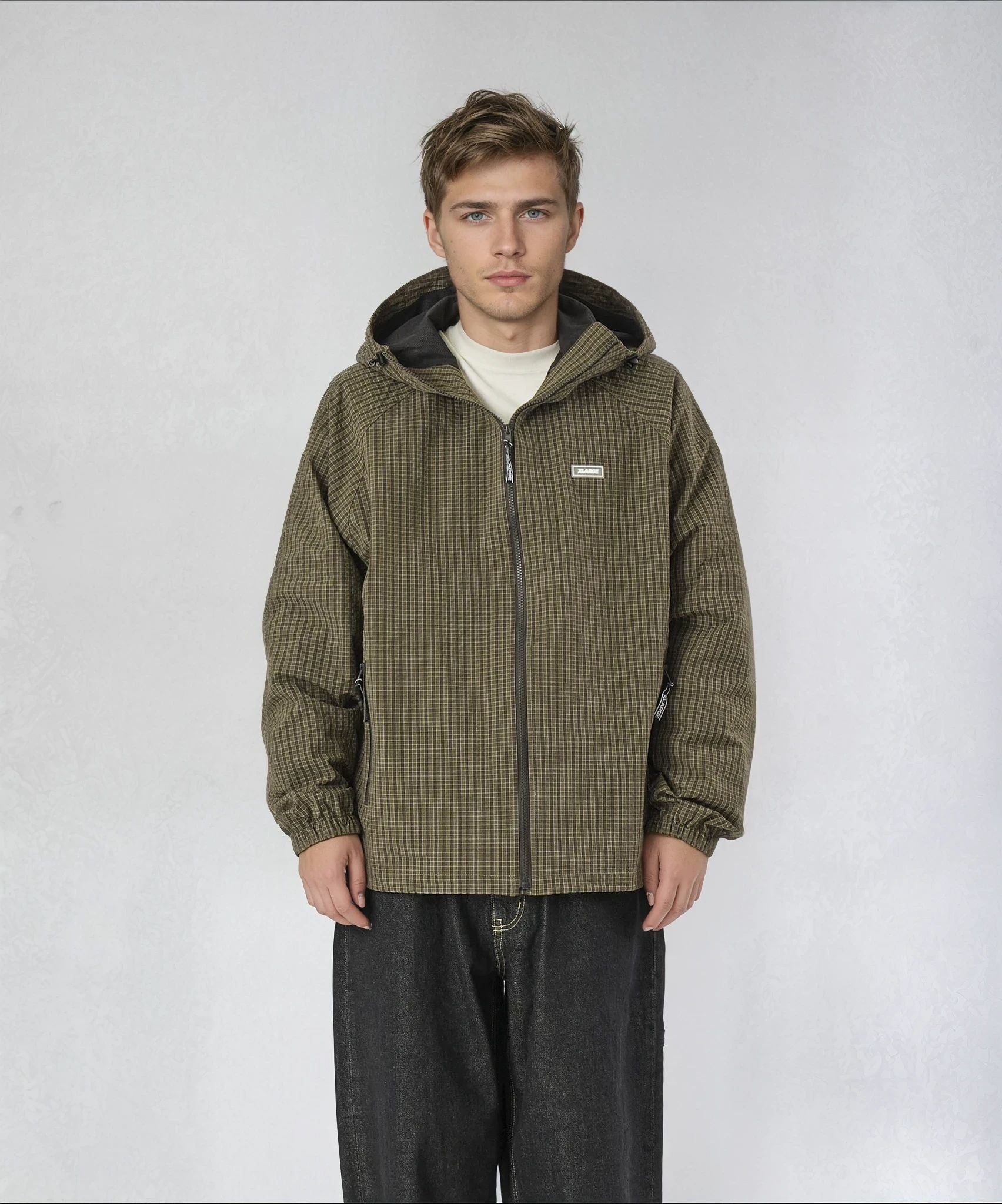 GRID CHECK HOODED JACKET