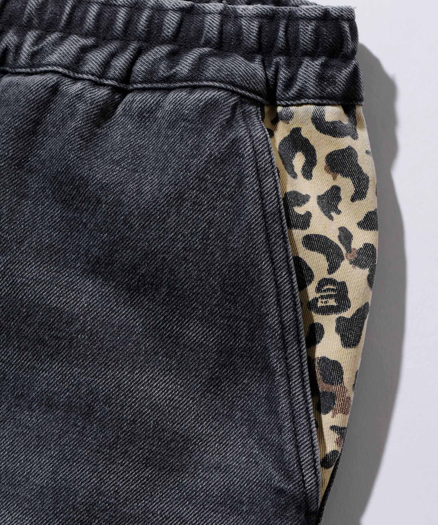 PARTIAL LEOPARD DENIM EASY PANTS | XLARGE